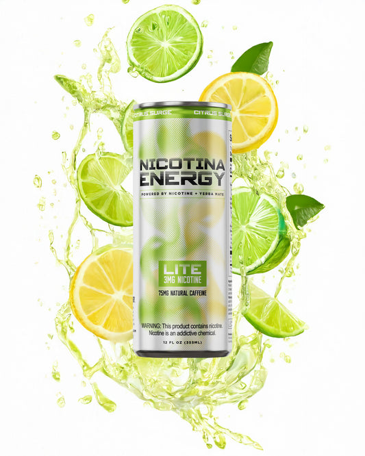 Splash view with art of Nic and Jet Fuel Lite – citrus surge flavor, 3MG nicotine-infused energy drink