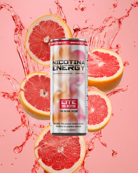 Splash can graphic on Front of Nic and Jet Fuel Lite can – grapefruit spark flavor, 3MG nicotine energy drink can